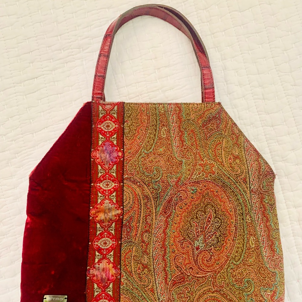Vintage Etro Paisley Brocade & Deep-Red Velvet Purse